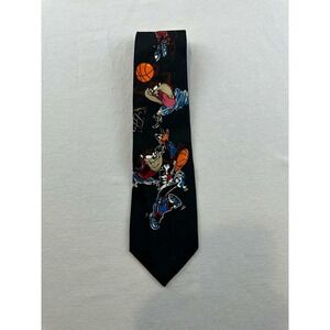 Vintage Looney Tunes Taz Basketball Silk Neck Tie Black Cartoon Novelty